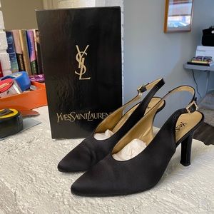 Yves Saint Laurent Satin sling back heels.